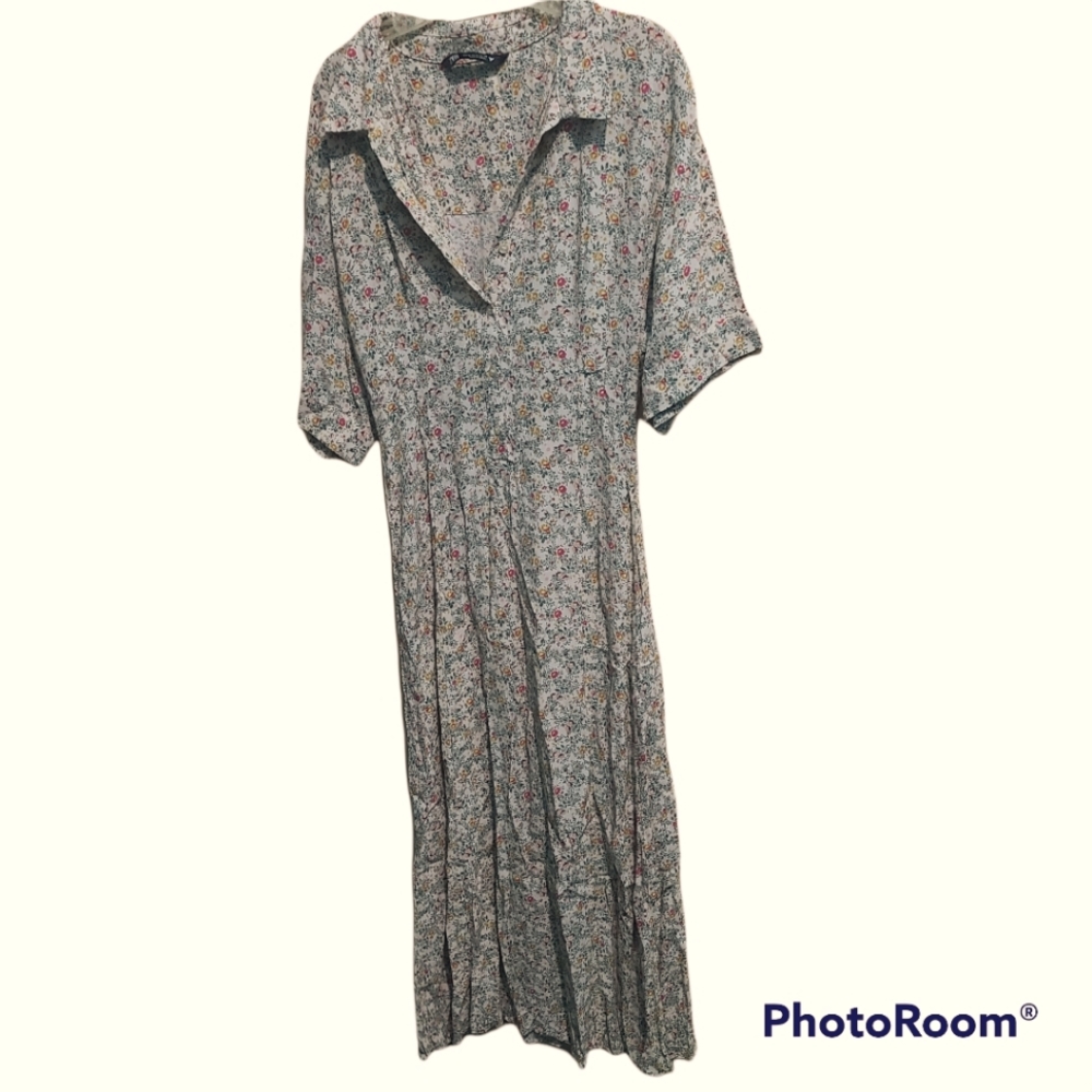 Zara cream floral midi short sleeve dress M